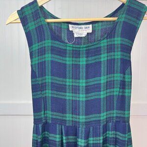Vintage Bedford Fair Lifestyles Green Blue Tartan Plaid Sleeveless Jumper Dress